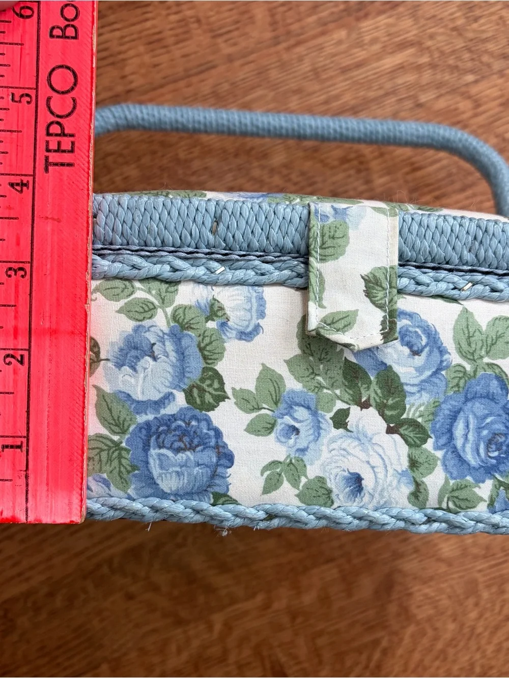 Vintage Floral Quilted Fabric Sewing Box Basket Blue Cottagecore Country Chic